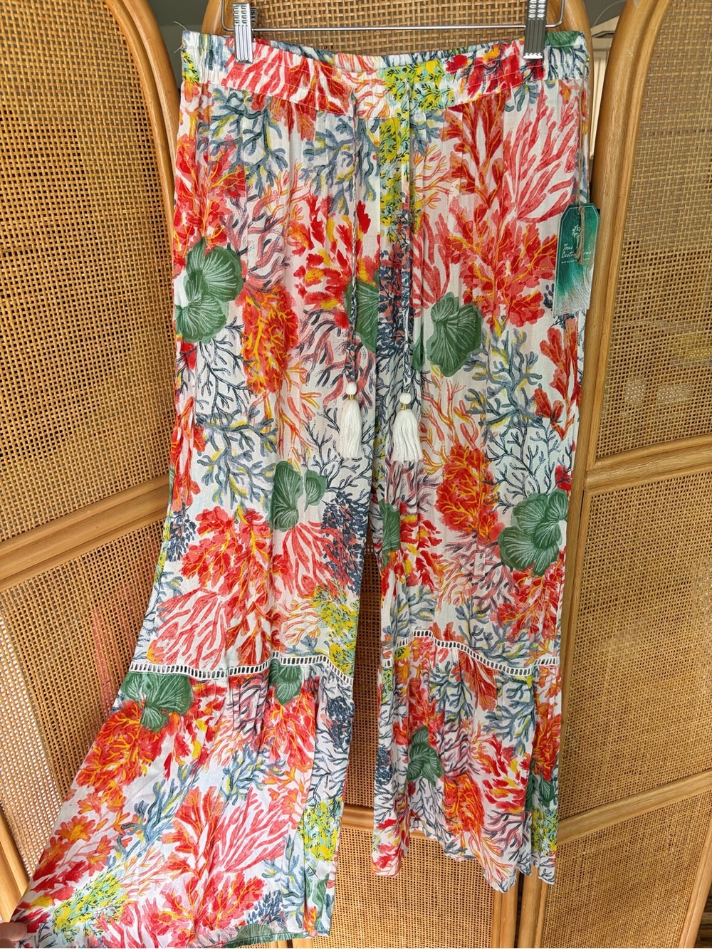 NWT Boutique Coral Printed Boho Vacation Wide Leg Pants True Destinations